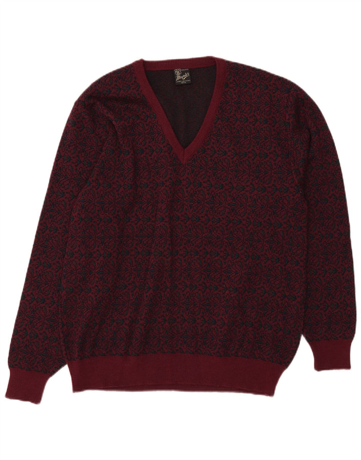 Mapier Męski sweter z dekoltem w kształcie litery V, średni burgund, wełna Fair Isle