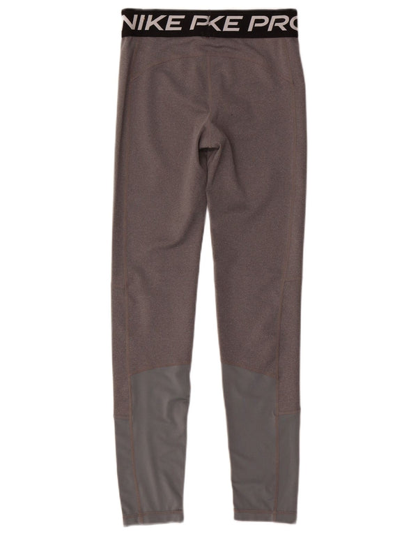Nike Girls Dri Fit Graphic Leggings 13-14 Years XL Grey Colourblock