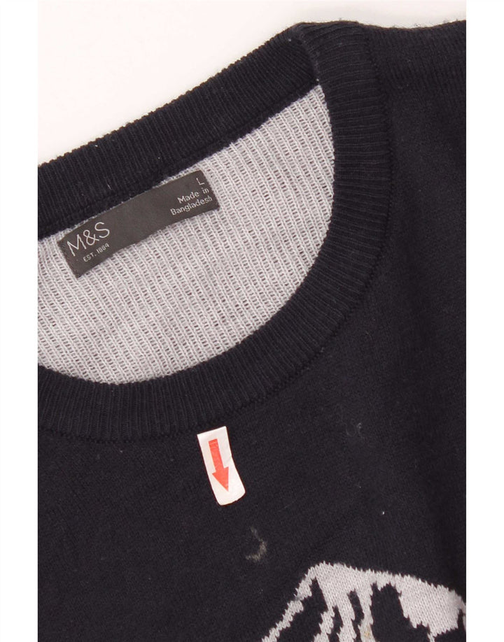 Marks & Spencer Męski sweter z okrągłym dekoltem, duży, szary, z blokami kolorów