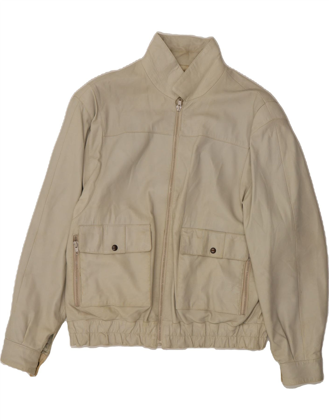 ESSEBI Womens Leather Jacket IT 54 2XL Off White Viscose Vintage Essebi and Second-Hand Essebi from Messina Hembry 
