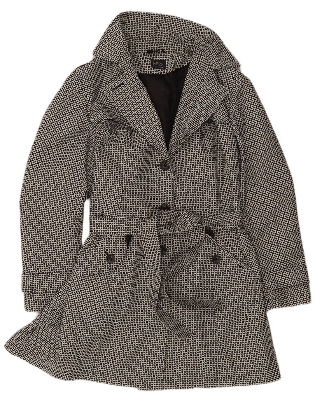 Marks & Spencer Damski trencz UK 18 XL, czarny, geometryczny poliester