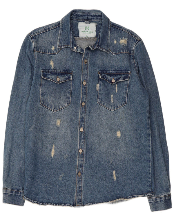 Męska koszula dżinsowa w stylu vintage, duża, niebieska, bawełniana