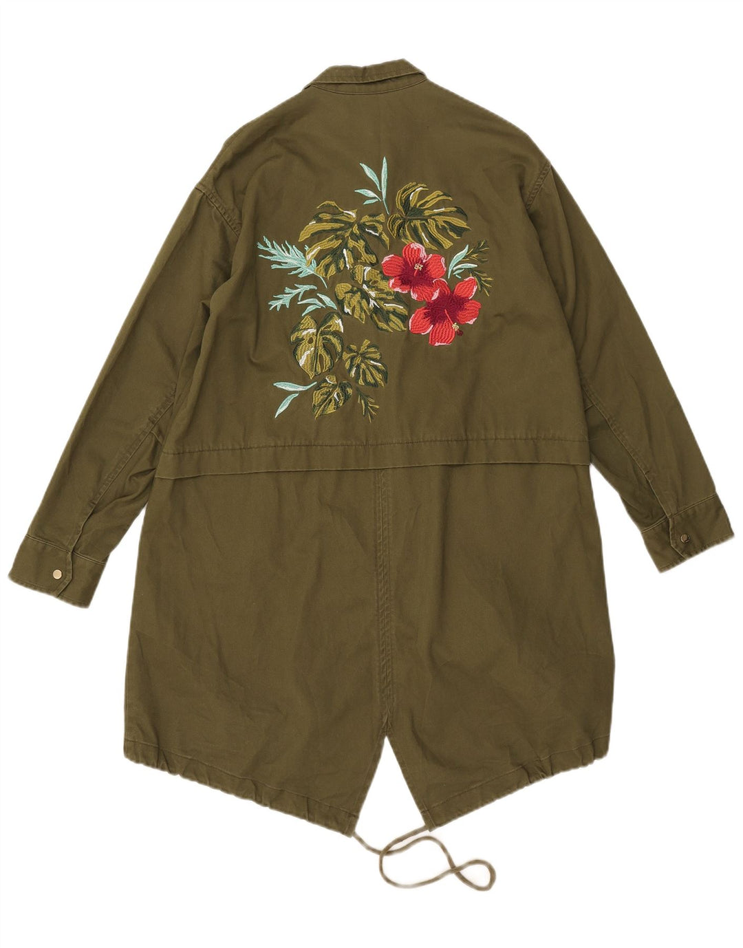 Damska kurtka parka oversize Zara z grafiką UK 6 XS Khaki, kwiatowy poliester