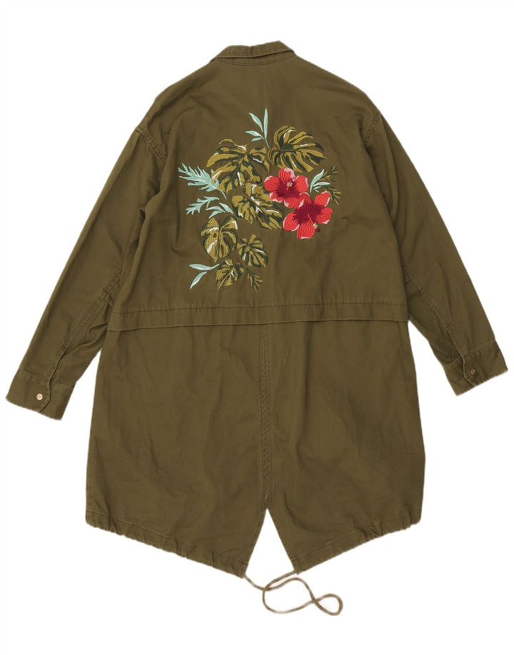 Damska kurtka parka oversize Zara z grafiką UK 6 XS Khaki, kwiatowy poliester