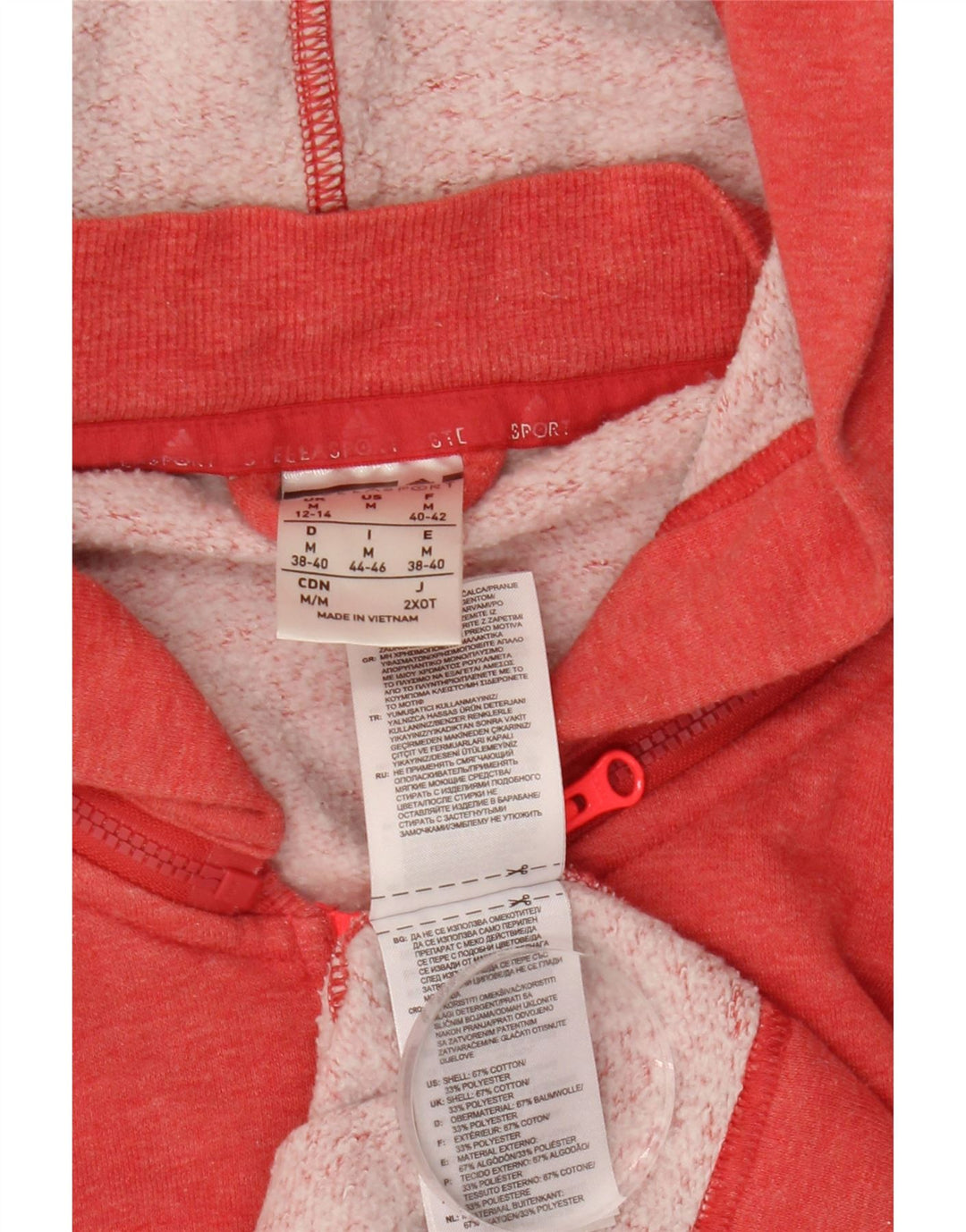 Damski sweter oversize z kapturem i zamkiem błyskawicznym ADIDAS, UK 12/14, średni różowy, bawełniany