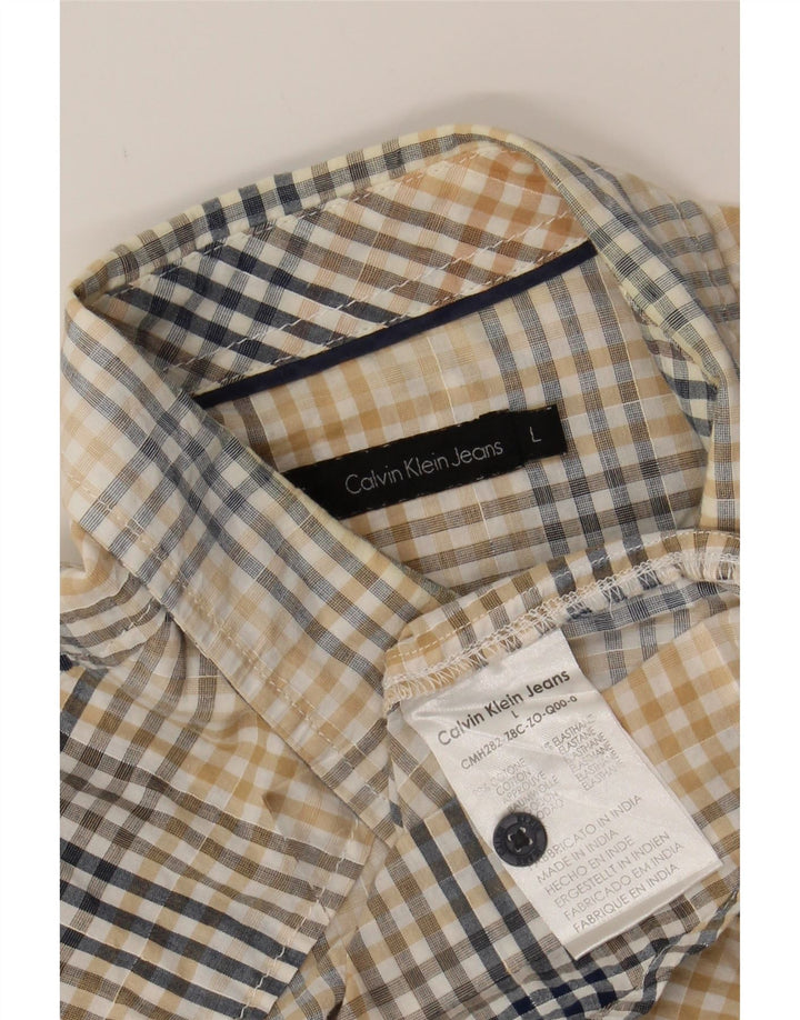 CALVIN KLEIN JEANS Mens Shirt Large Beige Check Cotton Vintage Calvin Klein Jeans and Second-Hand Calvin Klein Jeans from Messina Hembry 