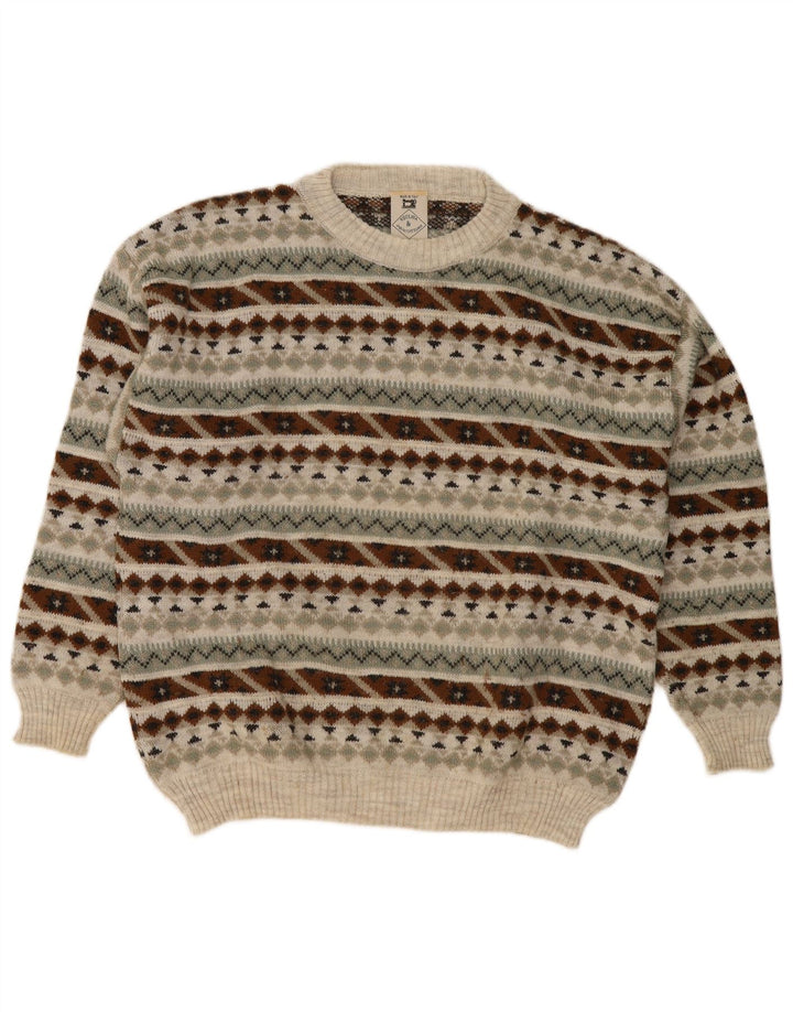 Vintage męski sweter z okrągłym dekoltem, średnio wielobarwny, geometryczny