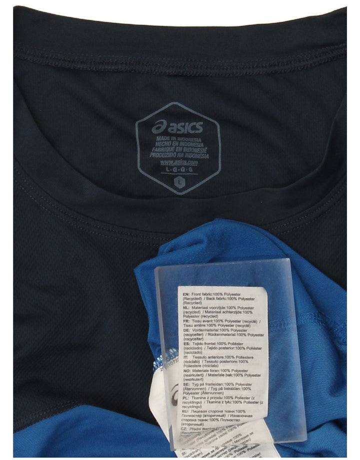 Męski T-shirt Asics, duży, niebieski, poliestrowy blok kolorów