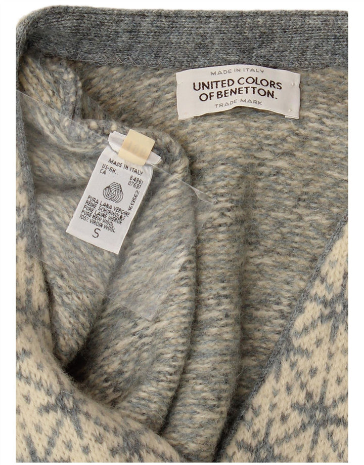 Damski sweter oversize BENETTON UK 10 Small Grey Fair Isle