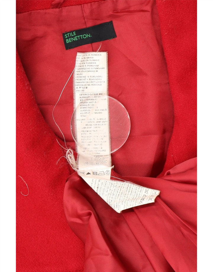 Dwurzędowy płaszcz damski Benetton UK 14, średni czerwony wełniany