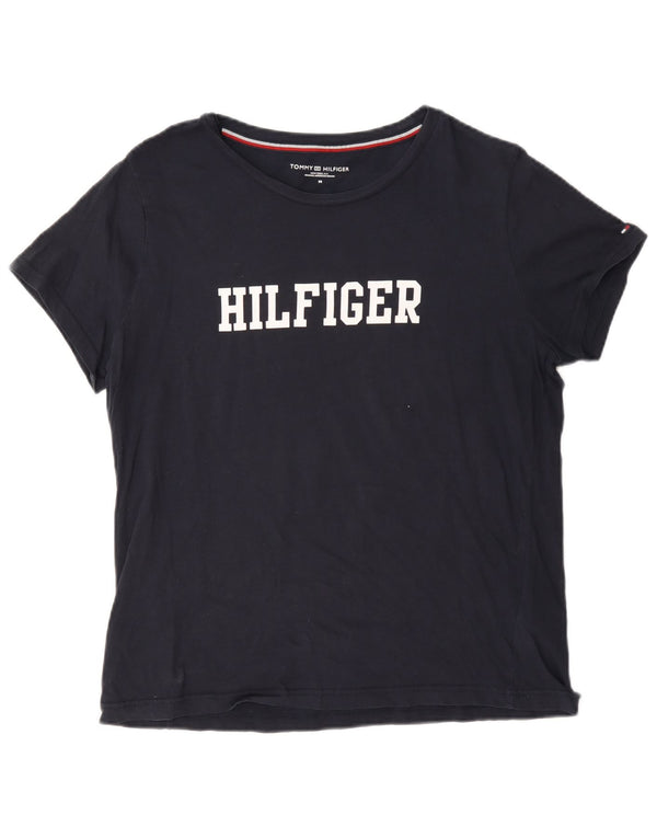 Damska koszulka graficzna Tommy Hilfiger Top UK 14, średnia, granatowa bawełna