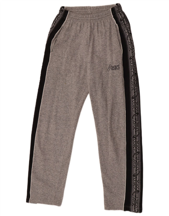 Męskie spodnie dresowe Asics z grafiką, małe, szare, bawełniane z blokami kolorów