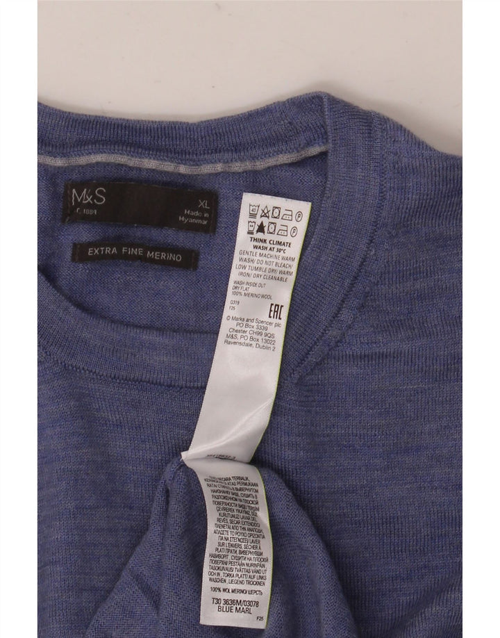 Marks & Spencer Męski sweter z okrągłym dekoltem XL, niebieska wełna merynosów