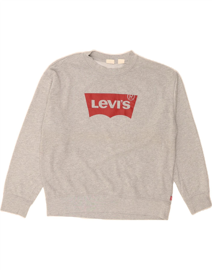 LEVI'S Womens Graphic Sweatshirt Jumper UK 16 Large Grey Cotton Vintage Levi's and Second-Hand Levi's from Messina Hembry 