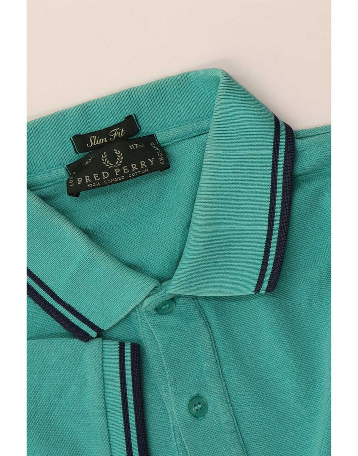 Męska koszulka polo o dopasowanym kroju Fred Perry, duża, turkusowa bawełna