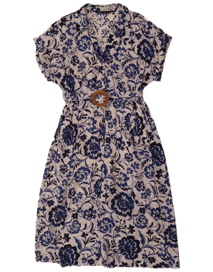 Damska sukienka maxi z krótkim rękawem ZARA UK 20 2XL Niebieska bawełniana w kwiaty