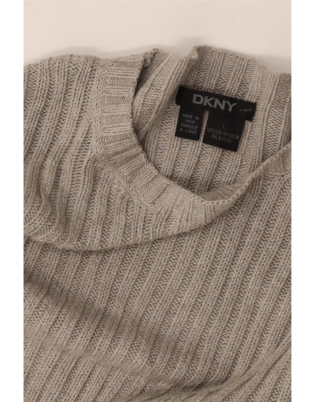 Damski sweter z dekoltem w łódkę DKNY UK 16, duży, szary, bawełniany