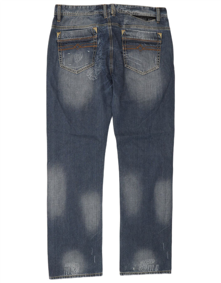 Vintage męskie dżinsy w trudnej sytuacji, proste IT 54 2XL W36 L34 niebieska bawełna