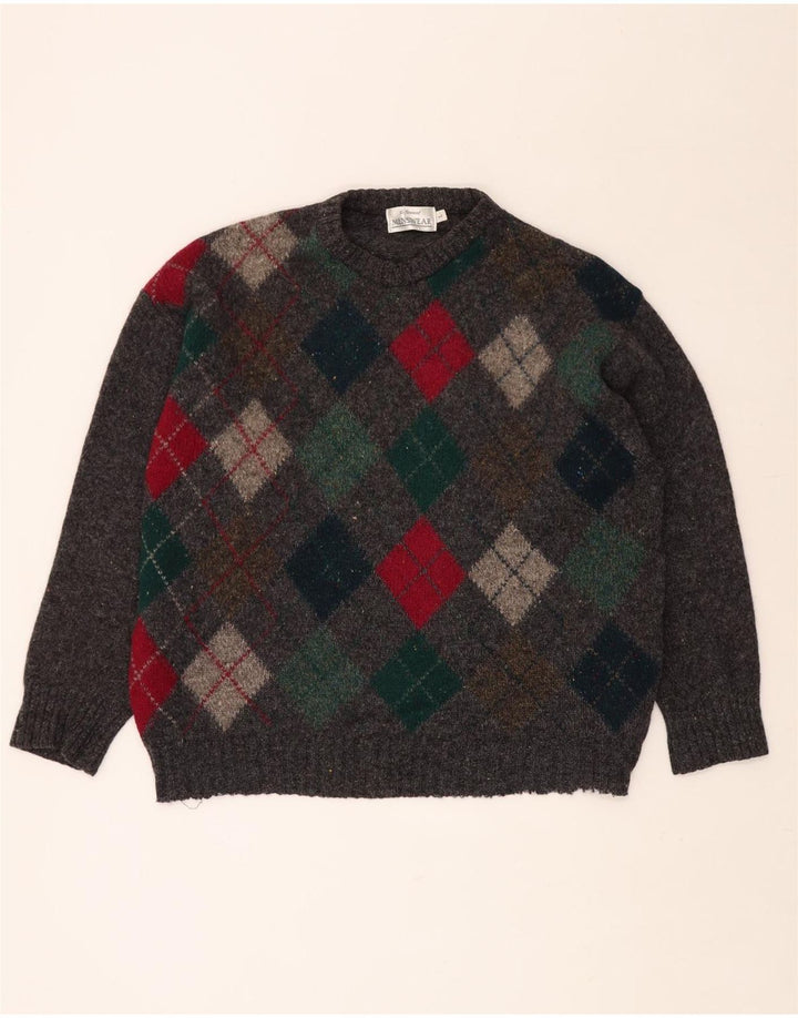 ST. BERNARD Męski sweter z okrągłym dekoltem, duży, szary Argyle/Diament