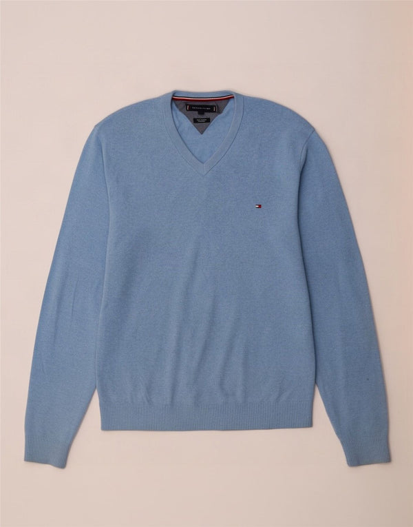 Męski sweter Tommy Hilfiger z dekoltem w kształcie litery V, 2XL, niebieska bawełna