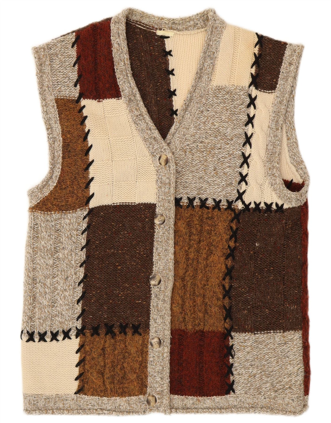 Sweter damski VINTAGE UK 16, duży, wielobarwny, z blokami kolorów