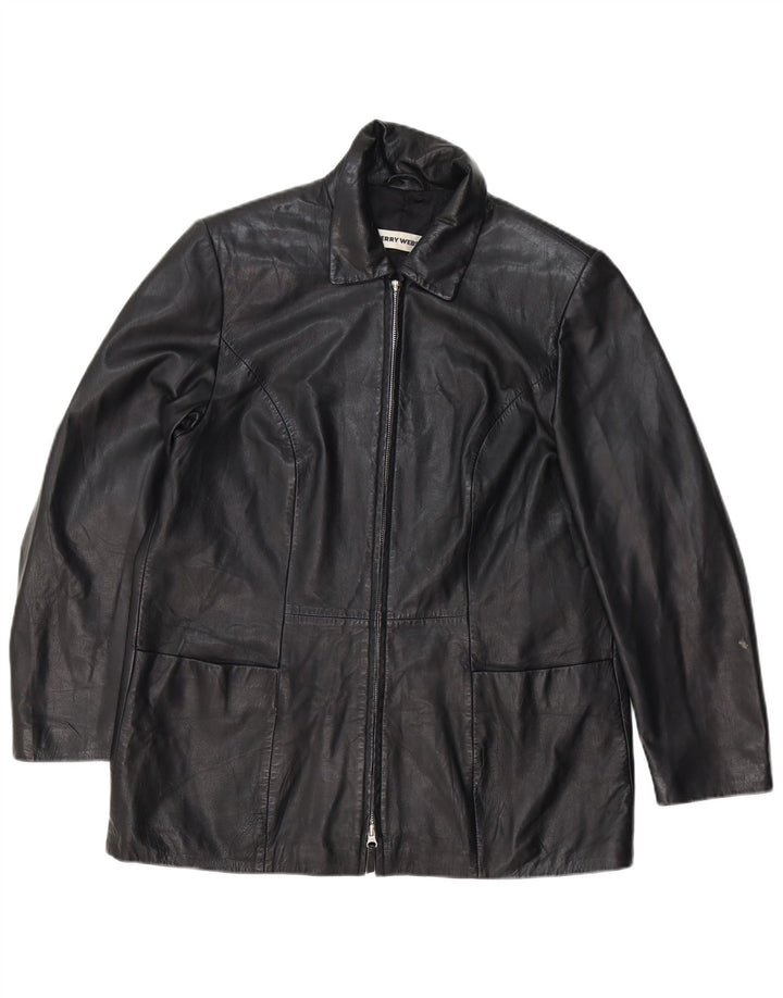 GERRY WEBER Damski płaszcz skórzany UK 16, duży, czarny, skórzany