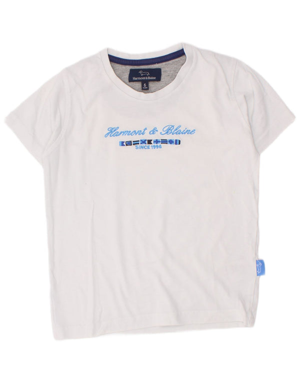Harmont & Blaine Chłopięcy T-shirt z grafiką, 5-6 lat, biała bawełna