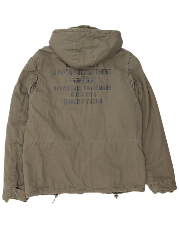 BRANDIT Męska kurtka wojskowa z kapturem, grafiką, UK 42 XL, bawełna khaki