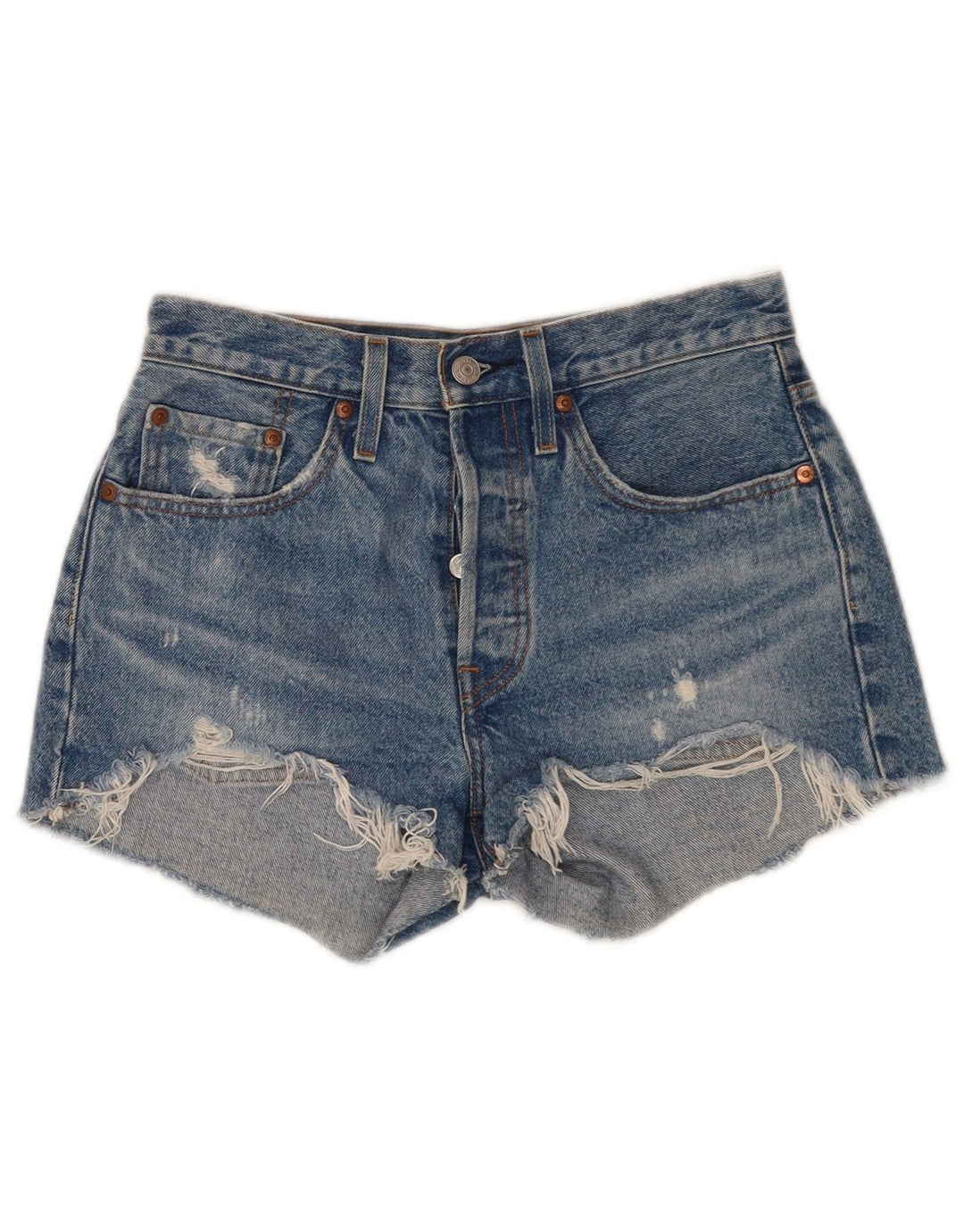 Damskie spodenki jeansowe Levi's 501 w trudnej sytuacji W26, małe, niebieskie, bawełniane