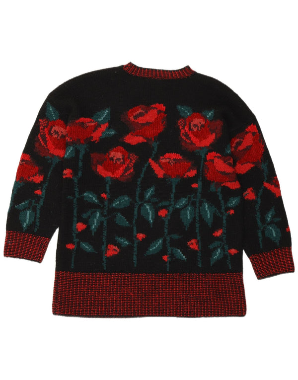 LAURA ASHLEY Damski sweter z okrągłym dekoltem UK 14, średni czarny w kwiaty