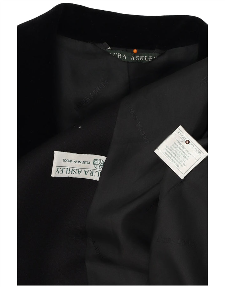 LAURA ASHLEY Damska marynarka o przedłużonym fasonie, zapinana na 4 guziki, UK 14, duża, czarna wełna