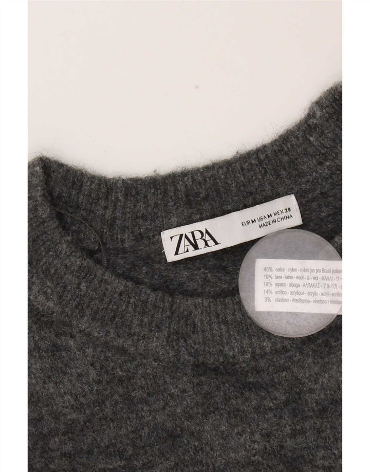 Damski sweter z okrągłym dekoltem Zara UK 14 Średni szary nylon
