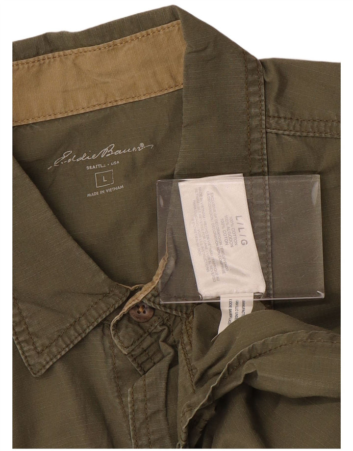 Koszula męska z krótkim rękawem EDDIE BAUER, duża, bawełniana w kolorze khaki