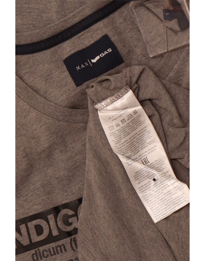 Męski graficzny top GAS z długim rękawem, duży, szary, bawełniany