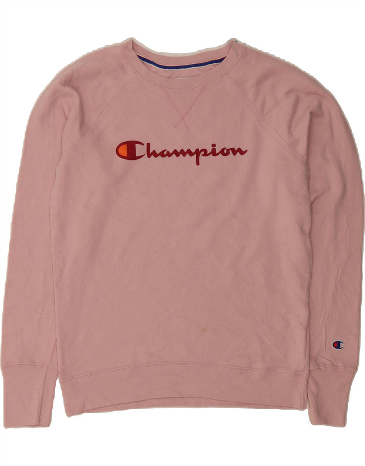 CHAMPION Womens Graphic Sweatshirt Jumper UK 14 Medium Pink Polyester Vintage Champion and Second-Hand Champion from Messina Hembry 