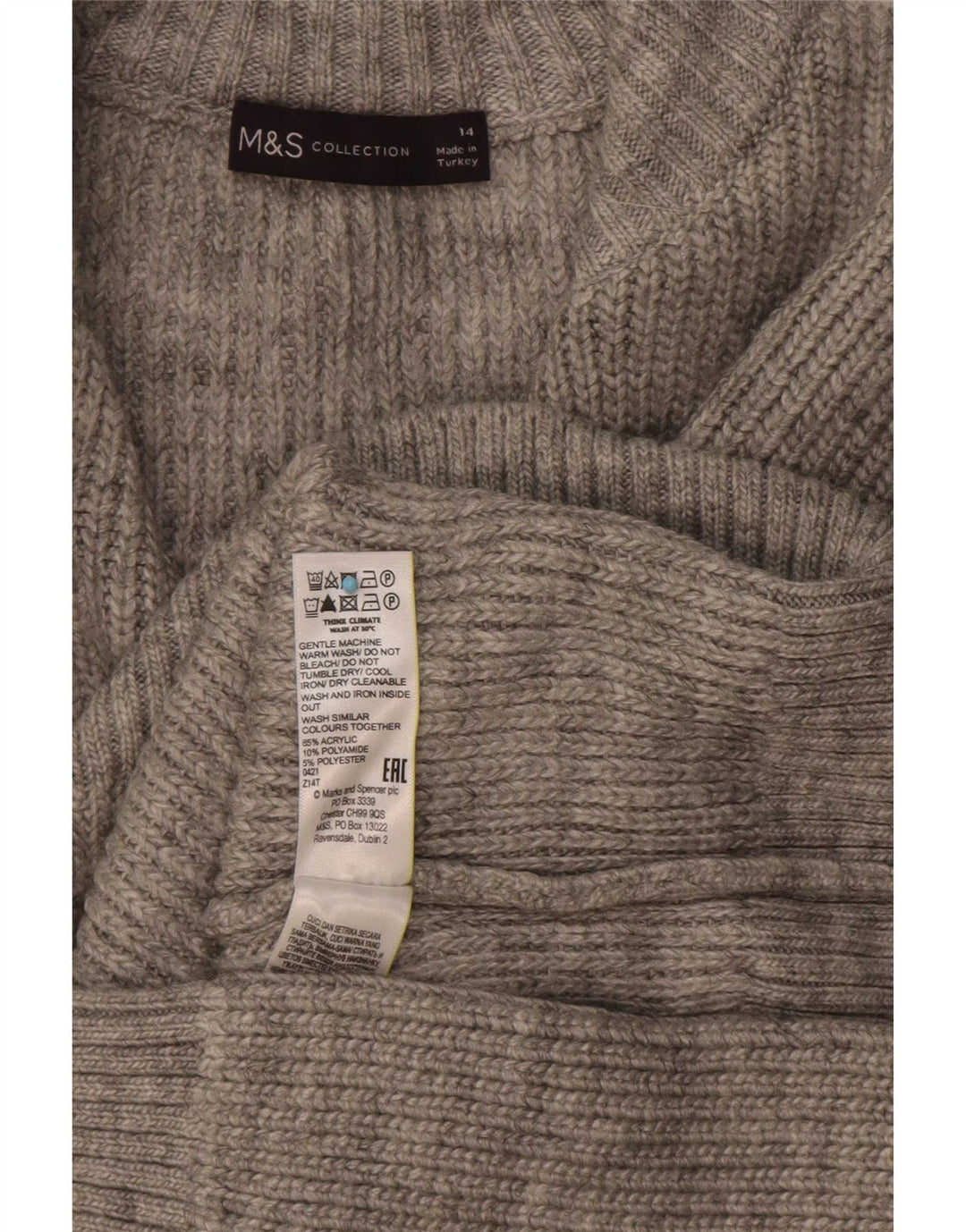 Marks & Spencer Damski sweter z zamkiem błyskawicznym UK 14, duży, szary, akrylowy