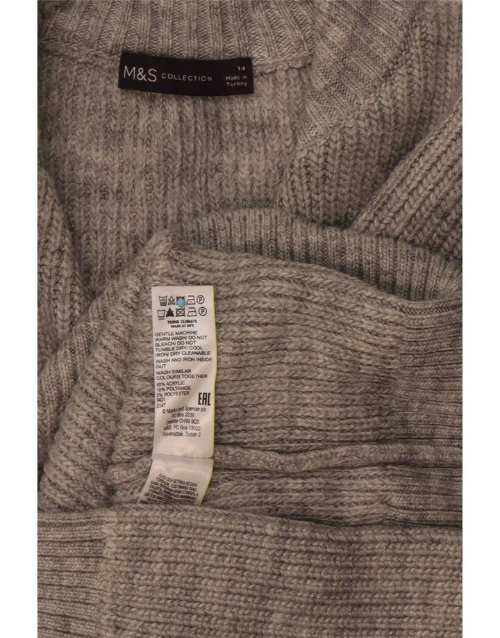 Marks & Spencer Damski sweter z zamkiem błyskawicznym UK 14, duży, szary, akrylowy