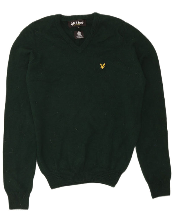 Lyle & Scott Męski sweter z dekoltem w kształcie litery V, XS, zielony, nowa wełna