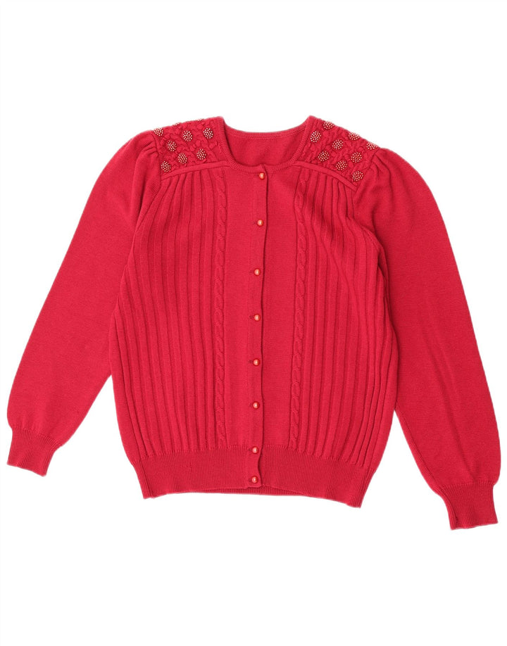 Sweter damski w stylu vintage, UK 14, średnia czerwona wełna dziewicza