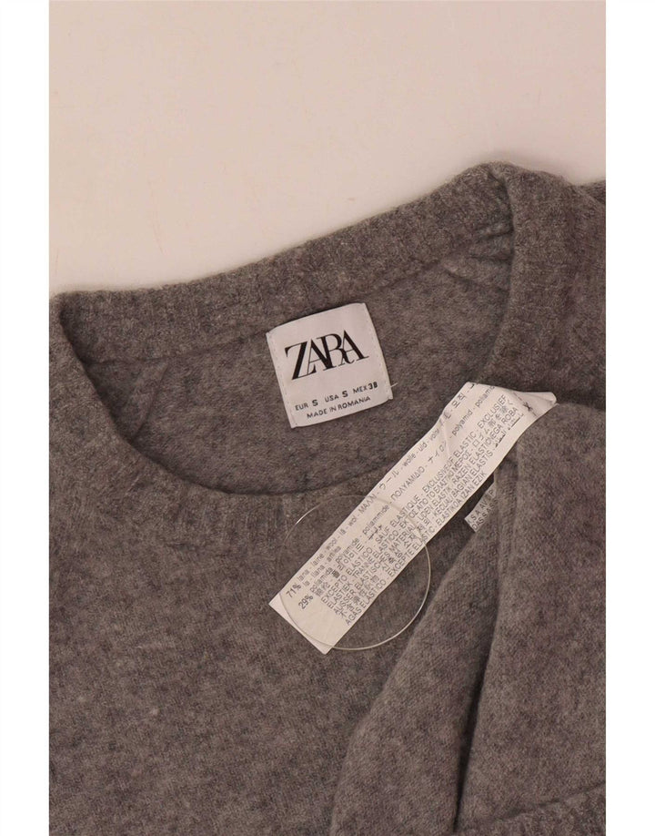 Zara Męski sweter z dekoltem w łódkę, mały, szary, wełniany