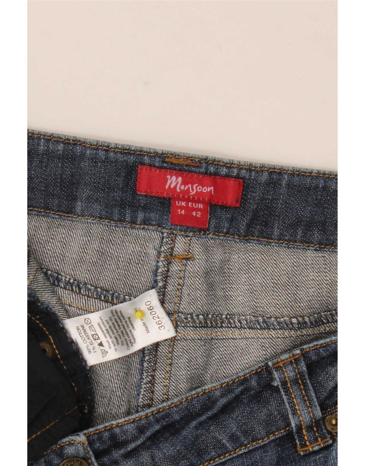 Damskie jeansy rozkloszowane Monsoon UK 14 duże W35 L29 Niebieskie bawełniane