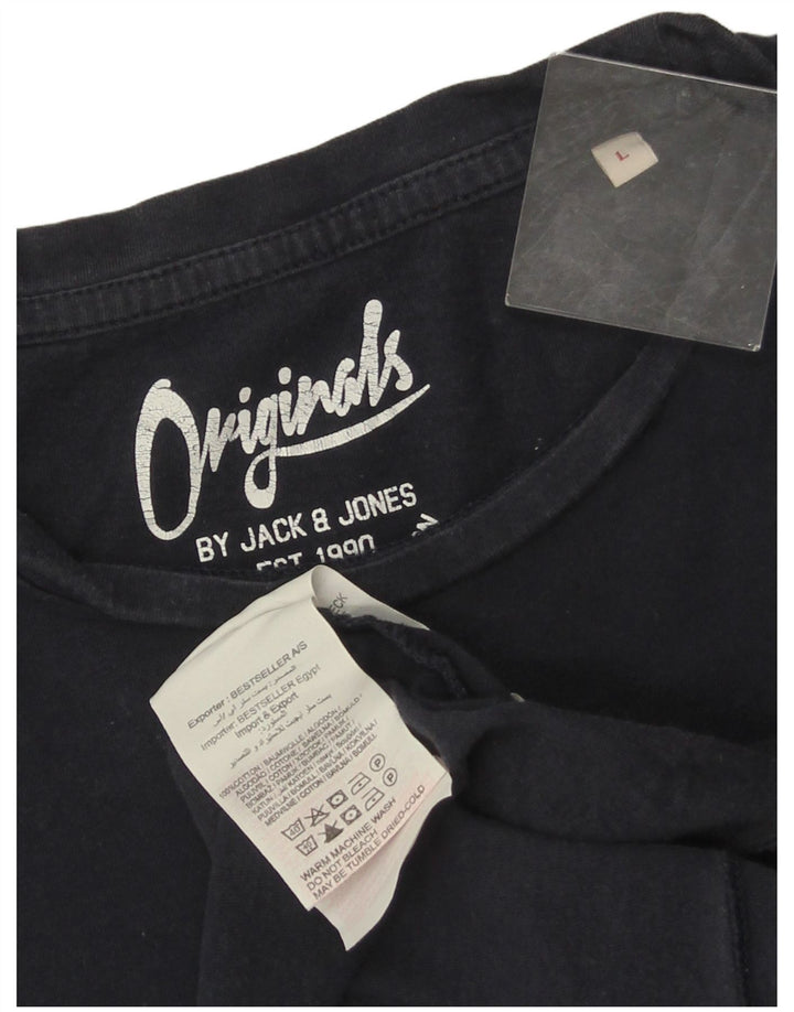 Męska koszulka z grafiką JACK & JONES, duża, granatowa, bawełniana