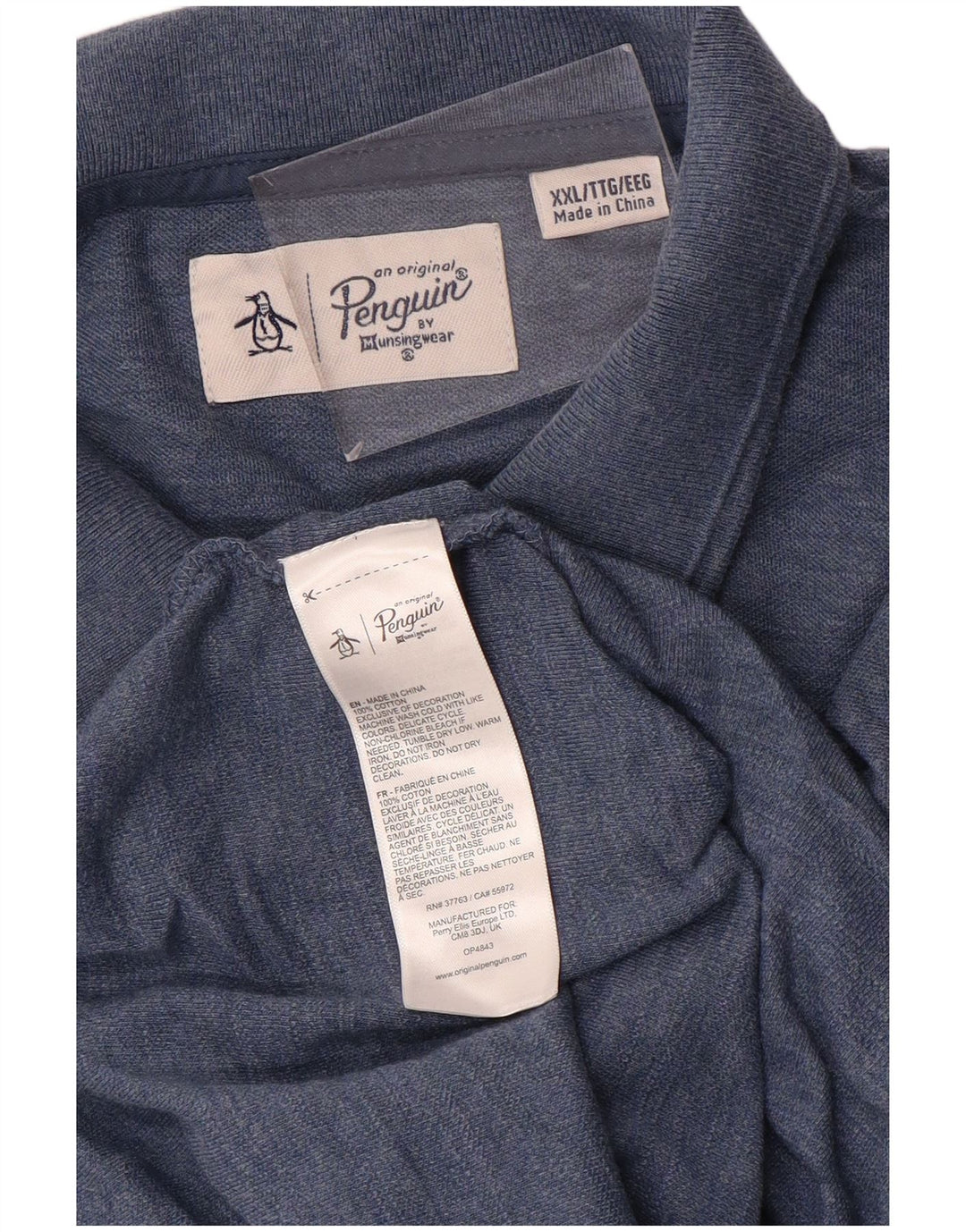 Męska koszulka polo PENGUIN 2XL, niebieska, bawełniana