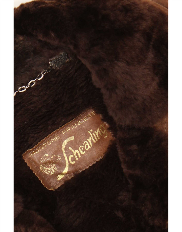 Vintage damski płaszcz shearling z podwójnymi piersiami UK 10 Small Brown