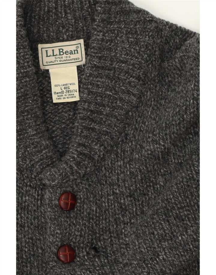 L.L.Bean Męski sweter zapinany na guziki, duży, szary, nakrapiany owcza wełna