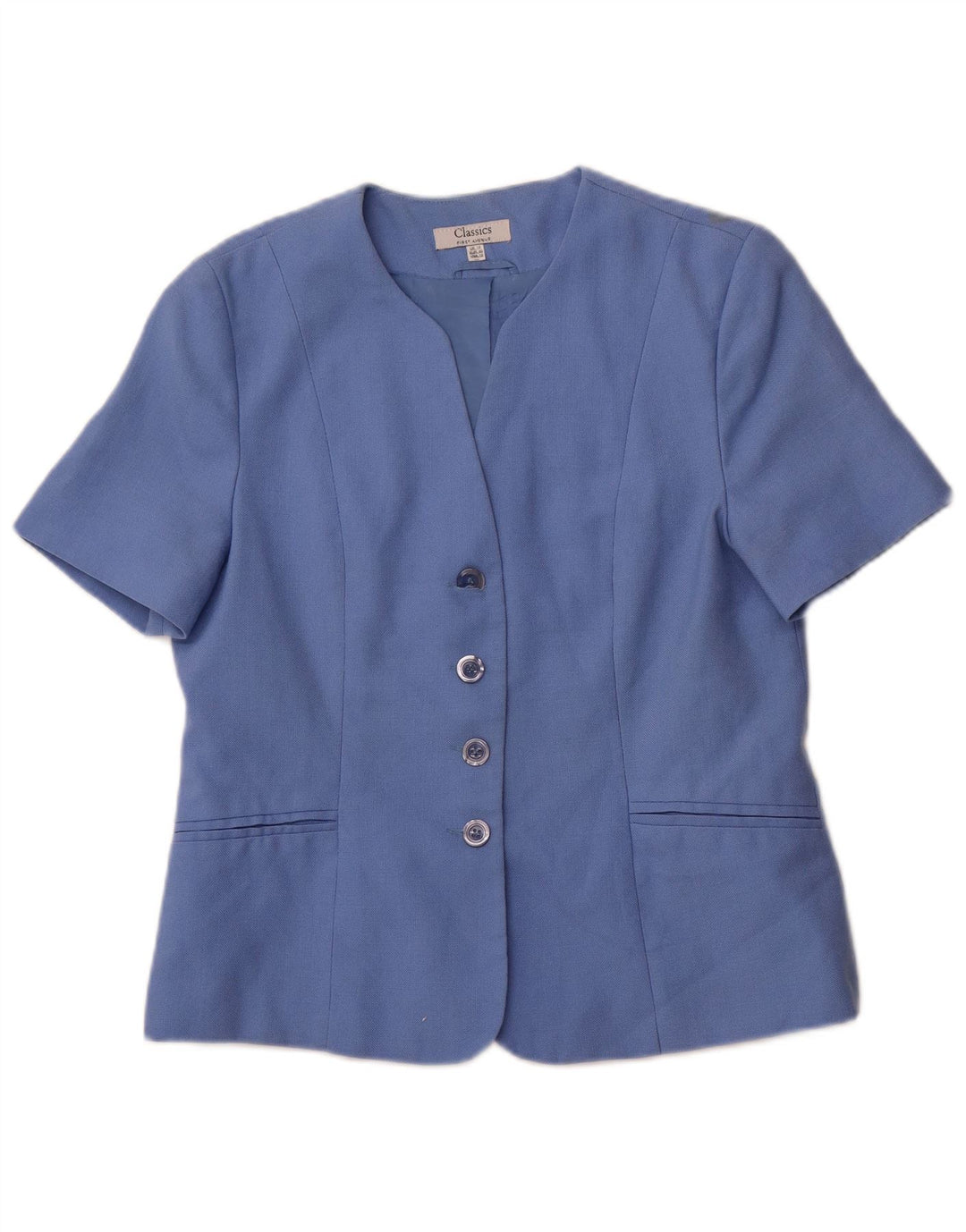 CLASSICS Womens Short Sleeve 4 Button Blazer Jacket UK 14 Medium Blue