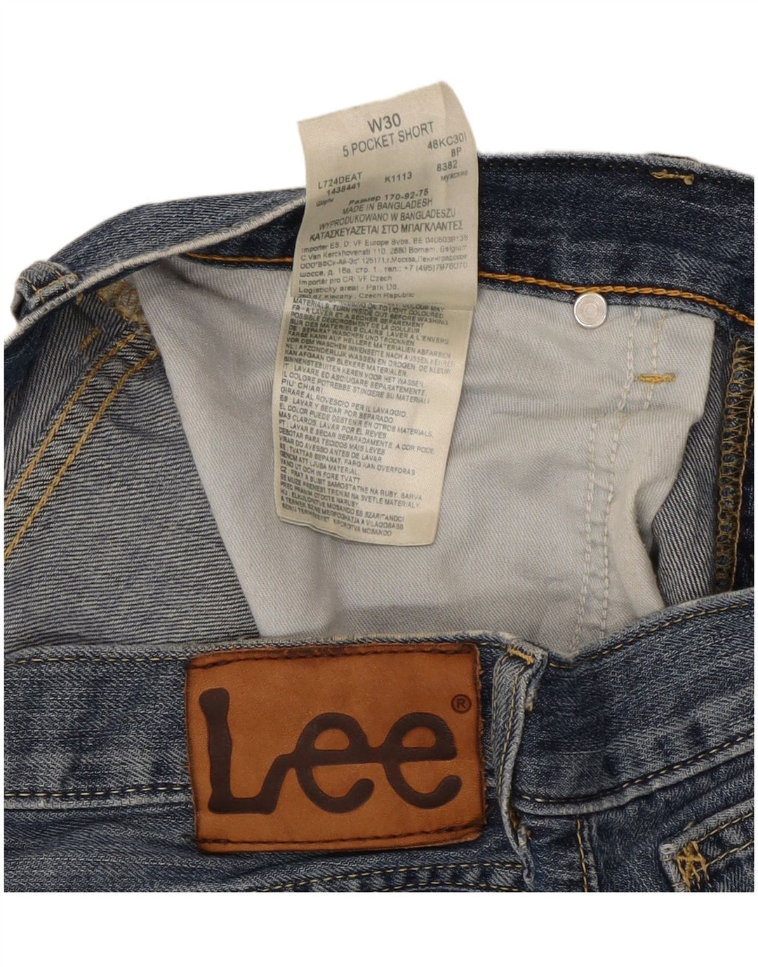 Męskie krótkie spodenki jeansowe Lee z 5 kieszeniami W30, średnioniebieskie, bawełniane