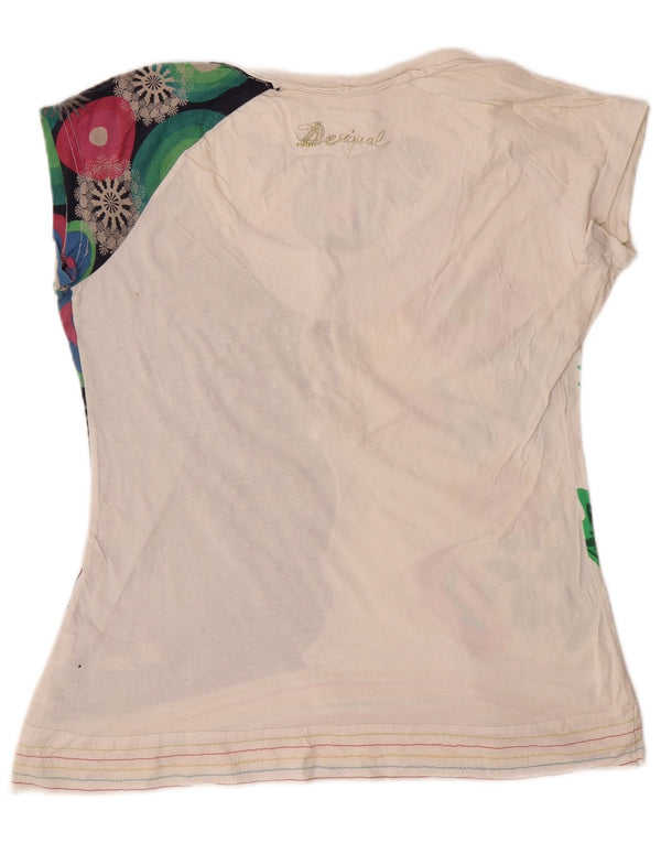 Damska koszulka z grafiką Desigual Top UK 16, duża, biała, z bawełny w kwiaty