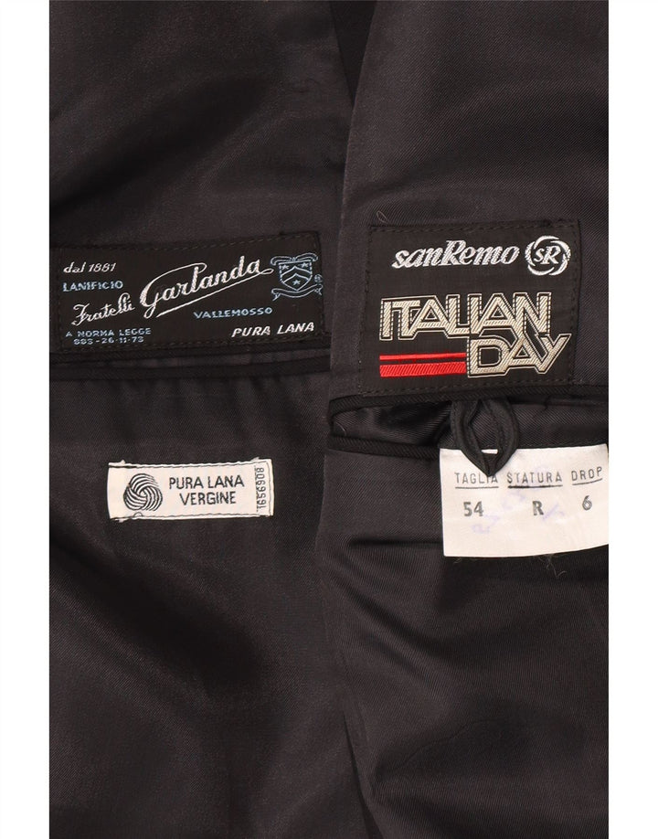 Męska marynarka zapinana na 1 guzik San Remo IT 54 2XL Czarna dziewicza wełna klasyczna