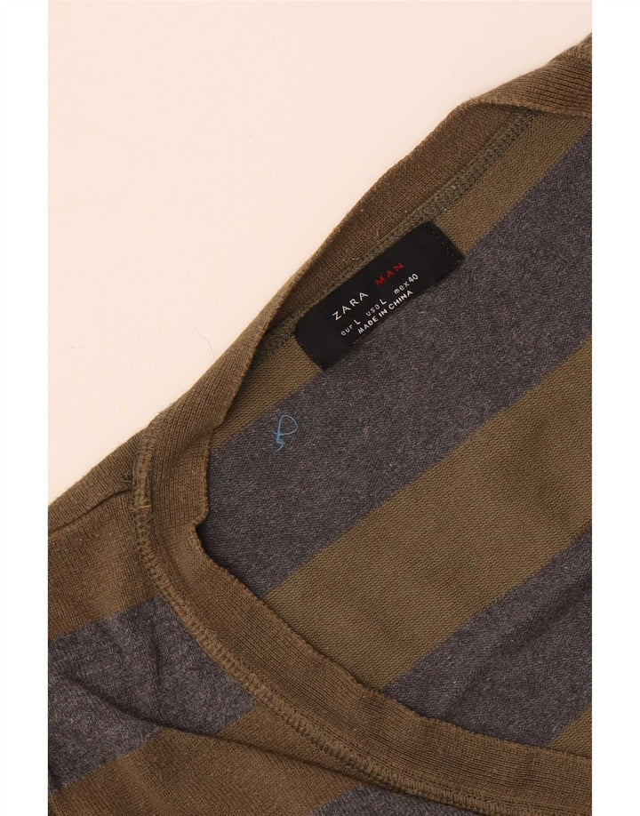 Męski sweter Zara w duże paski w kolorze khaki